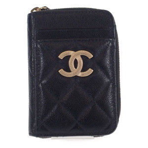 Chanel Black Purse Coin Case Card Zip Shiny